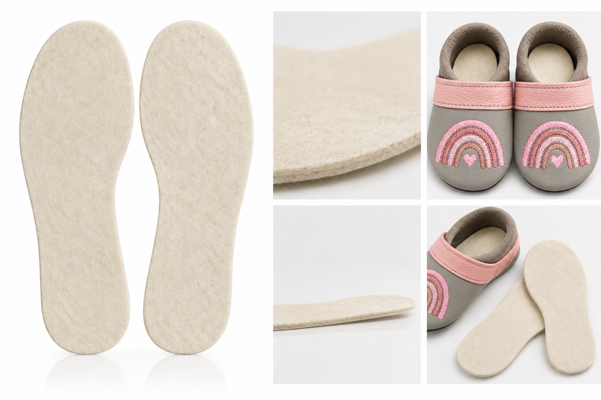 Naturwollfilz-Einlegesohlen für Kinderpuschen & Kinderschuhe – Naturweiß