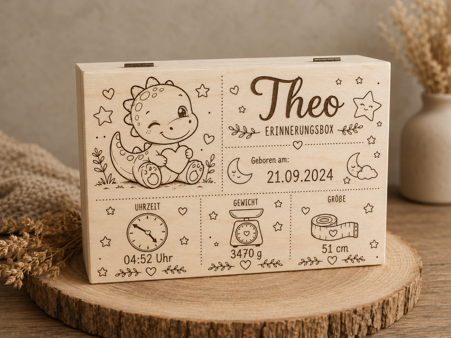 Personalisierte Erinnerungsbox Dino