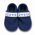Wollwalk-Puschen Blau mit Anker